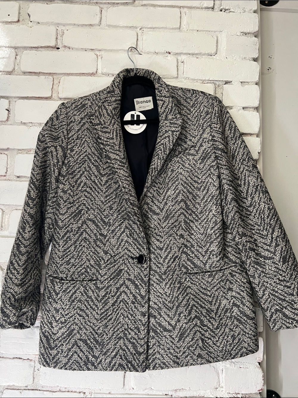 Women's Gray Herringbone Blazer Jacket zebra look structured wool vintage blazer